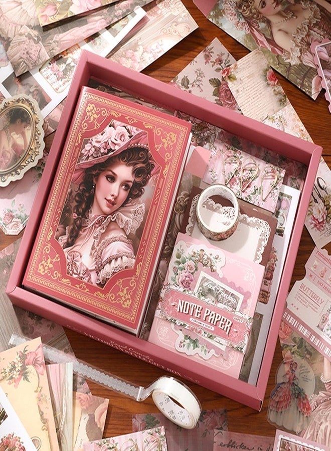 yifely Paper Vintage Aesthetic Scrapbook Kit Scrapbooking Supplies Kit with Bullet Junk Journal,Stationery,A6 Grid Notebook with Graph Ruled Page DIY Journaling Gift for (Vitorian Pink) - Image 1