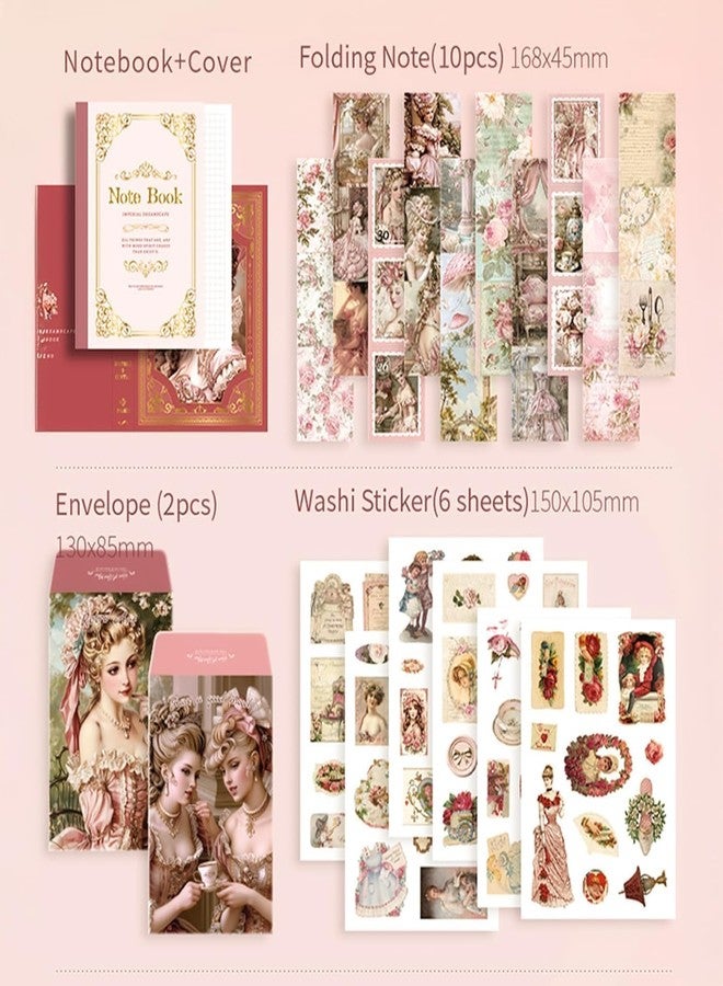yifely Paper Vintage Aesthetic Scrapbook Kit Scrapbooking Supplies Kit with Bullet Junk Journal,Stationery,A6 Grid Notebook with Graph Ruled Page DIY Journaling Gift for (Vitorian Pink) - Image 5