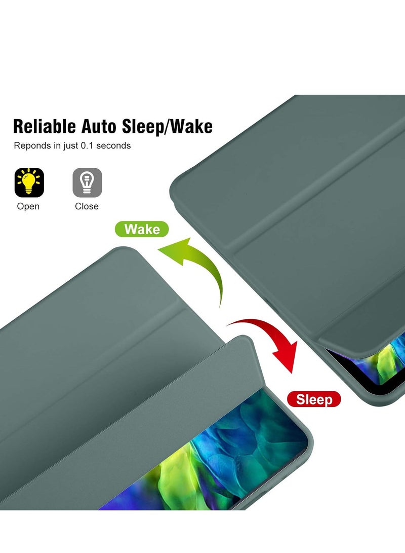 MUNTAQI Smart Trifold Stand Case for iPad 10th Generation (10.9 Inch, 2022) with Pencil Holder - Soft TPU Back, Auto Wake/Sleep - Pine Green - Image 3