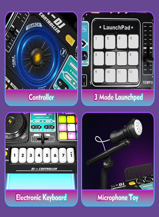 Tsomtto Kids DJ Mixer Controller Table Musical Toy Electronic Toy with LED Lights Sound Effect Microphone Piano DJ Board Key Musical Instruments Birthday Gift Toys for 3 4 5 6 7 Year Old Boy Girl - Image 2
