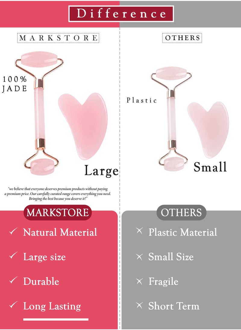 Jade Jade Roller and Gua Sha Facial Tools, 100% Natural Rose Quartz Gua Sha Stone, Jade roller & Gua sha Tool for Face Jawline Sculpting and Puffiness Reducing, Gua Sha Massage Tool, Skin Care Gift with beautiful premium box pack  - Image 2