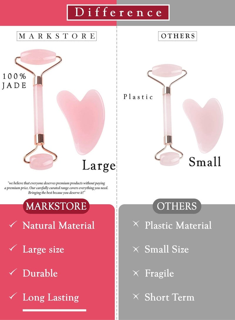 MARK STORE Jade Roller and Gua Sha Facial Tools, 100% Natural Rose Quartz Gua Sha Stone, Jade roller & Gua sha Tool for Face Jawline Sculpting and Puffiness Reducing, Gua Sha Massage Tool, Skin Care Gift with beautiful premium box pack - Image 2