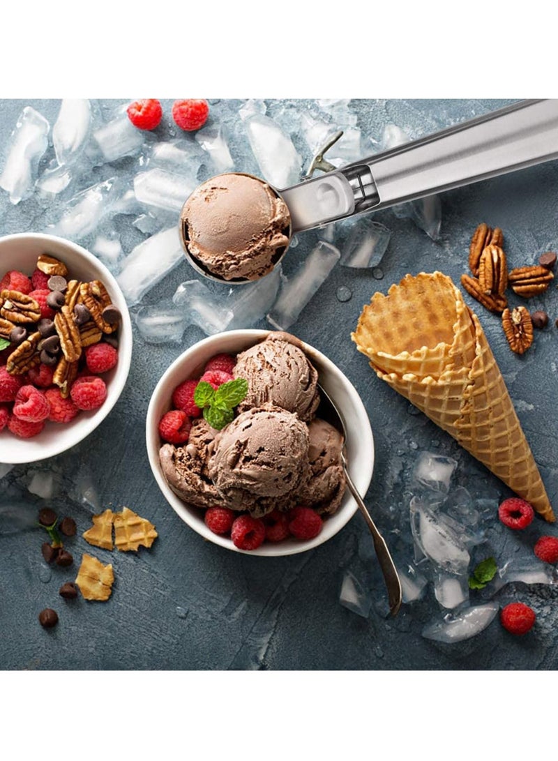 NIBEMINENT Solid Stainless Steel Ice Cream Scoop, steel Spoon, Water Melon Scoop - Set, with Easy Trigger, Dipper for Fruits(2PCS) - Image 3