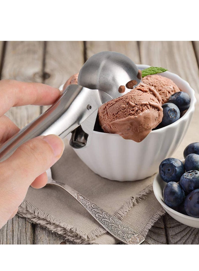 NIBEMINENT Solid Stainless Steel Ice Cream Scoop, steel Spoon, Water Melon Scoop - Set, with Easy Trigger, Dipper for Fruits(2PCS) - Image 2