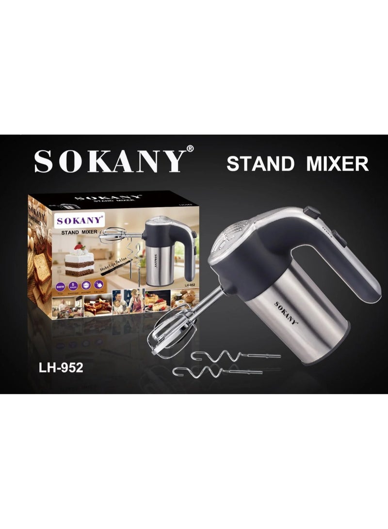 sokany Sokany 800W LH-952 Electric Double Ball Whisk and Kneading Tool, 5 Speeds for Home, Kitchen, Baking, Cake, Chocolate, Tea, Milk, Stainless Steel - Silver - Image 1