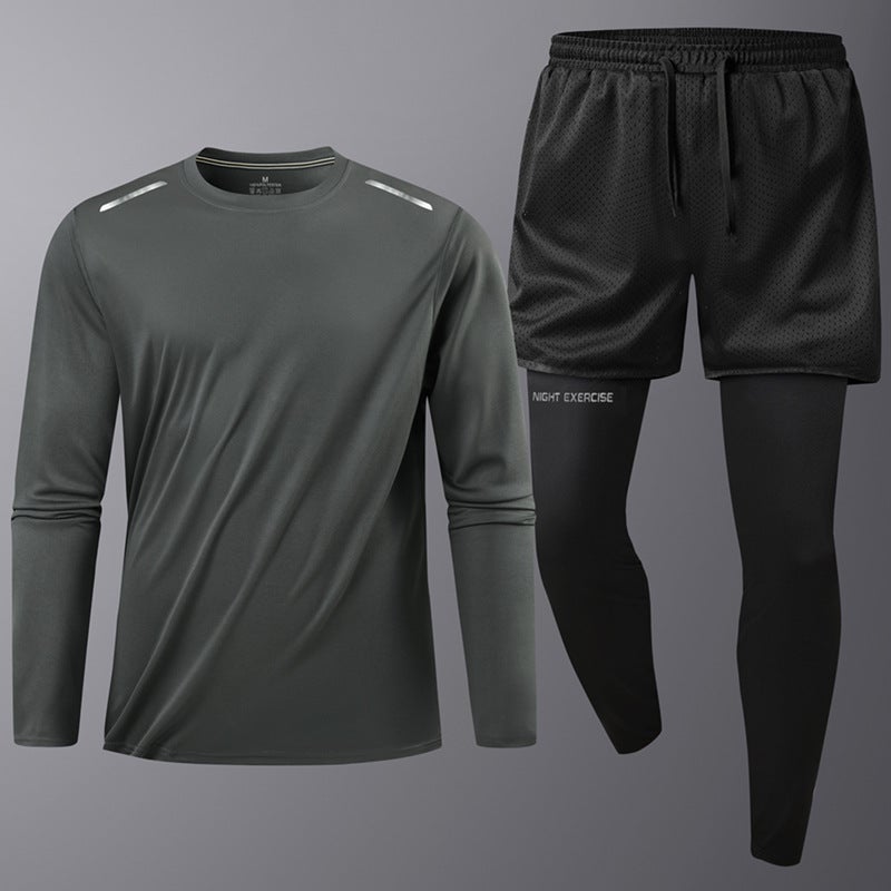 Men's Quick Dry Running Sports Set T-Shirt and Pants Two-Layer Casual Jogging Suit - Image 2