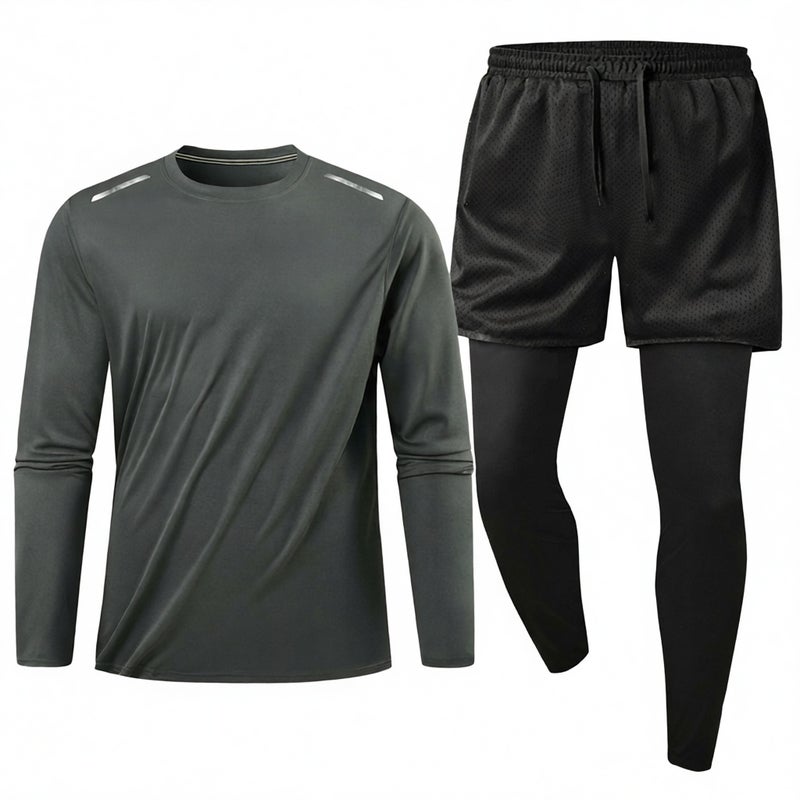Men's Quick Dry Running Sports Set T-Shirt and Pants Two-Layer Casual Jogging Suit - Image 1
