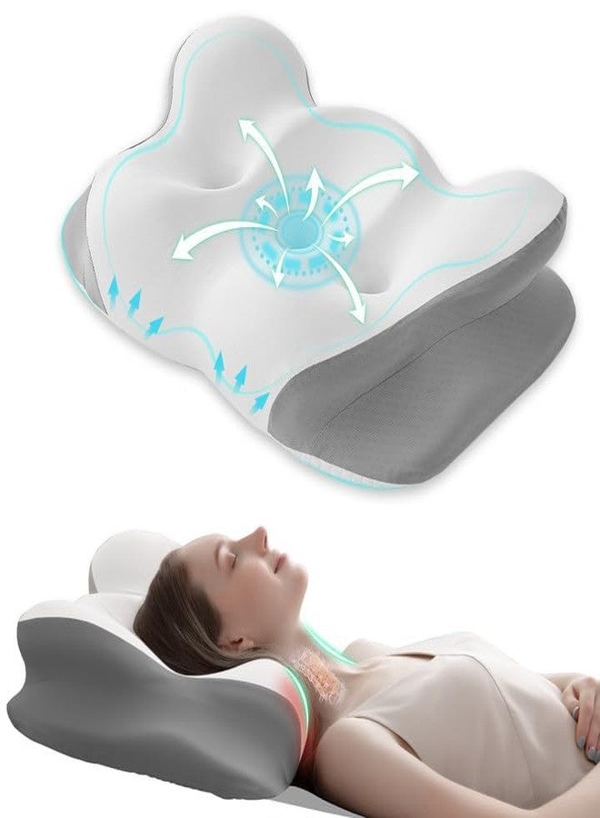 FUNCCUBE Cervical Neck Pillow - Memory Foam Pillows for Pain Relief Sleeping with Cooling Pillowcase, Ergonomic Contour Odorless Bed Pillow for Back Side Shoulder Stomach Sleeper, Queen White - Image 2