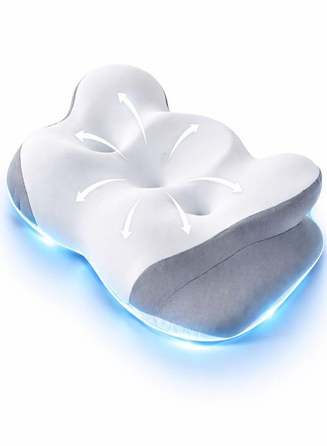 FUNCCUBE Cervical Neck Pillow - Memory Foam Pillows for Pain Relief Sleeping with Cooling Pillowcase, Ergonomic Contour Odorless Bed Pillow for Back Side Shoulder Stomach Sleeper, Queen White - Image 4