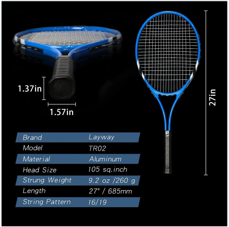 Layway Tennis Rackets 2 Players Recreational for Beginners,Pre-Strung 27 Inch Light Adult Racquet Set for Women Men with Tennis Balls,Overgrips and Carry Bag - Image 3