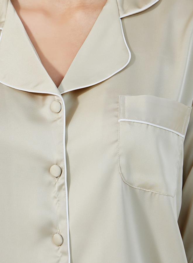 Styli Styli Solid Piped Button Through Shirt and Pyjama Set  - Image 3
