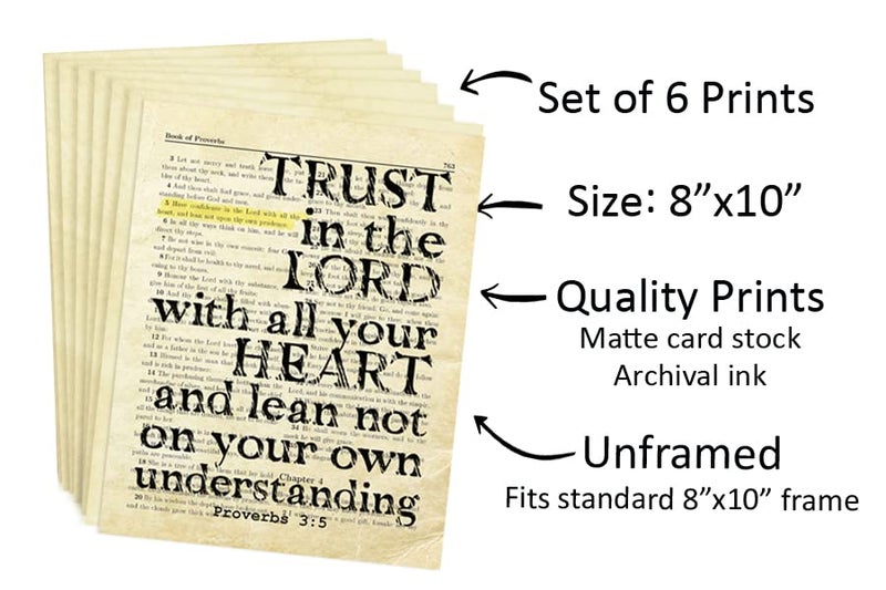 ArtCantHurtU Bible Verses Wall Decor Art Prints - Set of 6 (8x10) Biblical Scripture Quotes - Christian Faith - Prayer Room Closet Decor - Housewarming, Missionary, Gifts for Men - Religious School Decorations  - Image 5