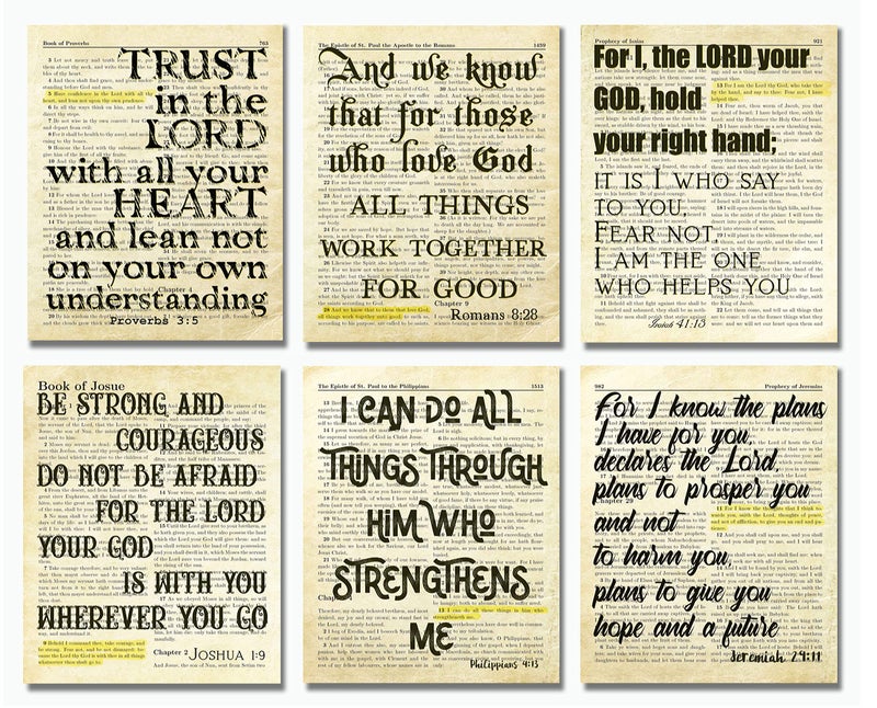 ArtCantHurtU Bible Verses Wall Decor Art Prints - Set of 6 (8x10) Biblical Scripture Quotes - Christian Faith - Prayer Room Closet Decor - Housewarming, Missionary, Gifts for Men - Religious School Decorations  - Image 1