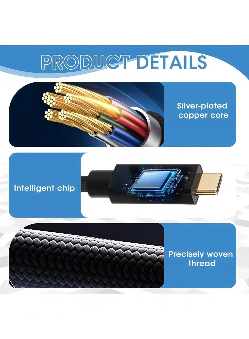 Flyview Thunderbolt 5 Cable (1.5m) USB-C to USB-C - PD 3.1 240W Fast Charging, Supports 16K/8K/4K Display, 120Gbps/80Gbps Bandwidth | Compatible with Thunderbolt 4/3, USB 4.0/3.2/3.1/2.0 | Suitable for iPhone 17/16 series, MacBook Air, laptops, monitors, external graphics cards - Image 5