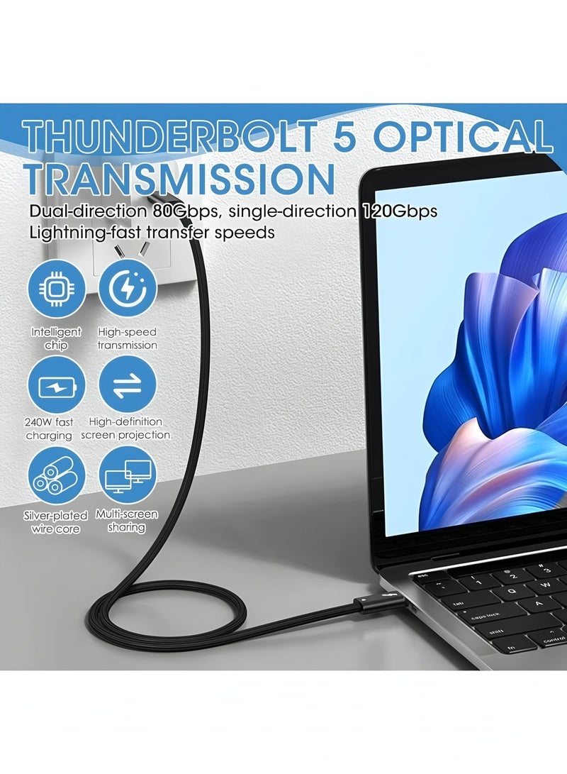 Flyview Thunderbolt 5 Cable (1.5m) USB-C to USB-C - PD 3.1 240W Fast Charging, Supports 16K/8K/4K Display, 120Gbps/80Gbps Bandwidth | Compatible with Thunderbolt 4/3, USB 4.0/3.2/3.1/2.0 | Suitable for iPhone 17/16 series, MacBook Air, laptops, monitors, external graphics cards - Image 2