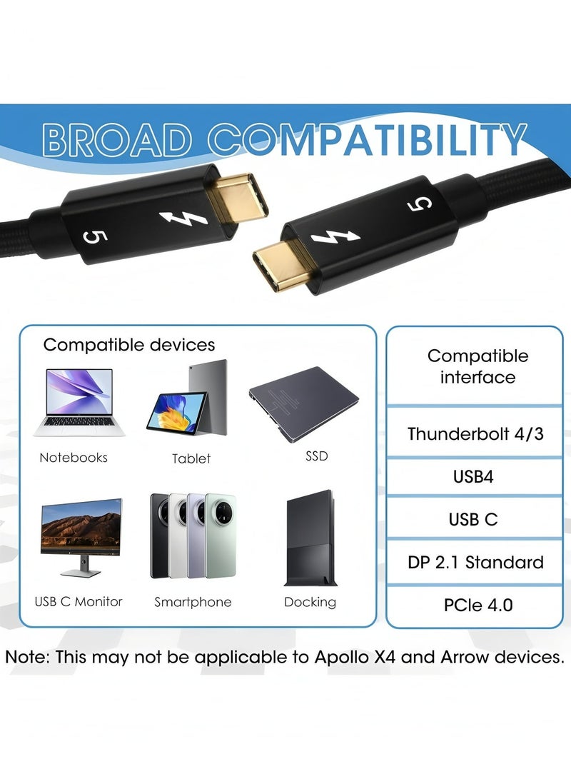 Flyview Thunderbolt 5 Cable (1.5m) USB-C to USB-C - PD 3.1 240W Fast Charging, Supports 16K/8K/4K Display, 120Gbps/80Gbps Bandwidth | Compatible with Thunderbolt 4/3, USB 4.0/3.2/3.1/2.0 | Suitable for iPhone 17/16 series, MacBook Air, laptops, monitors, external graphics cards - Image 3