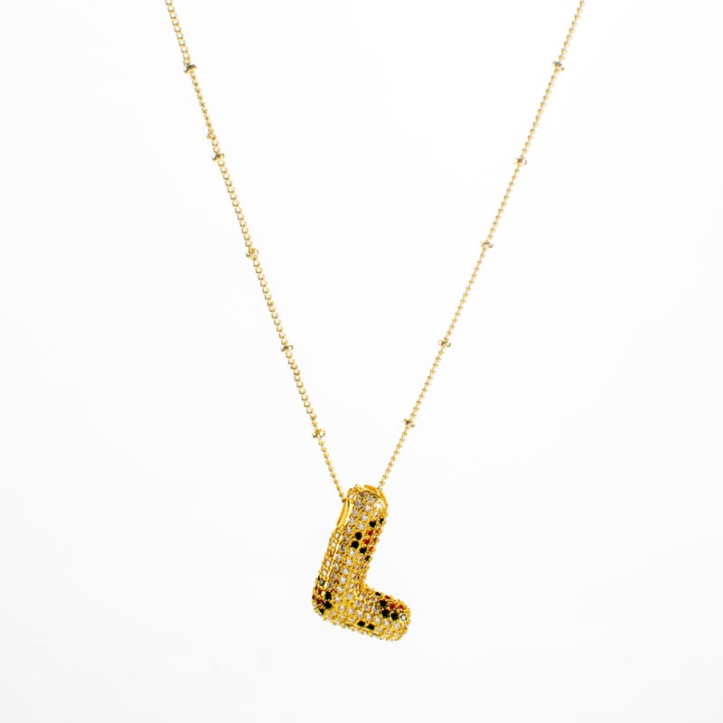 Golden Zirconic Stainless Steel Pendant Necklace Letter L - Image 1