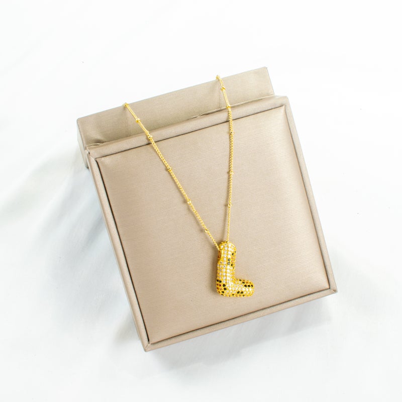 Golden Zirconic Stainless Steel Pendant Necklace Letter L - Image 2