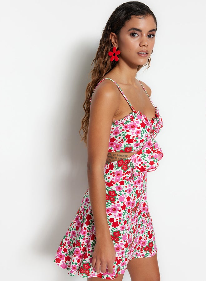 trendyol Floral Print Mini Woven Cut Out/Window Beach Dress - Image 2