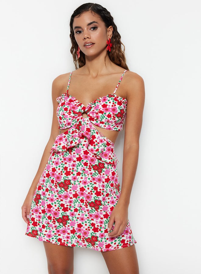 trendyol Floral Print Mini Woven Cut Out/Window Beach Dress - Image 1