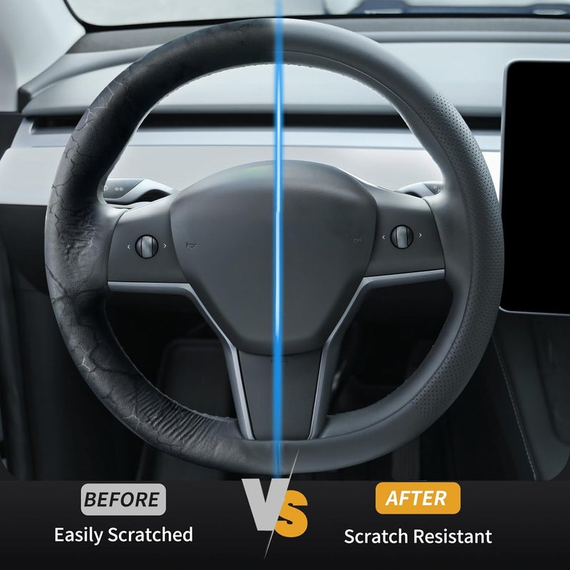 Uxcer غطاء عجلة قيادة من جلد نابا من شركة Uxcer لسيارات Tesla Model 3/Y للفترة 2016-2024، مانع للانزلاق وقابل للتنفس، لون أسود - Image 4