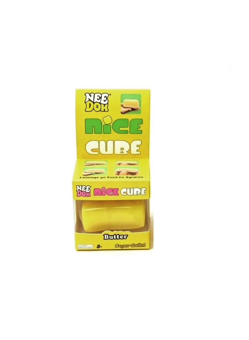 NeeDoh Nice Cube Butter Edition Super Solid Squish Stress Relief Fidget Toy(Yellow) - Image 1