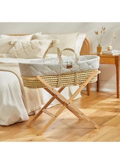 The Little Green Sheep Natural Quilted Moses Basket And Mattress Dove Rice  - Image 2