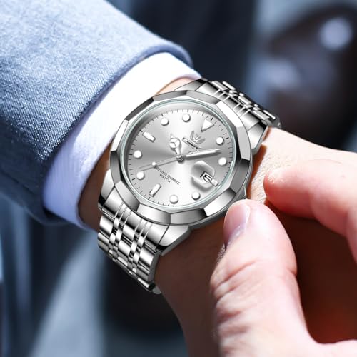 OPK Watch for Men Silver White Simple Fashion Stainless Steel Analog Mens Wrist Watch Large Dial Waterproof Date Casual Watch for Man - Image 2