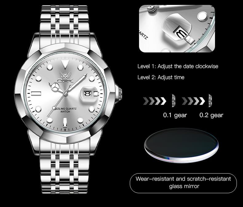 OPK Watch for Men Silver White Simple Fashion Stainless Steel Analog Mens Wrist Watch Large Dial Waterproof Date Casual Watch for Man - Image 5
