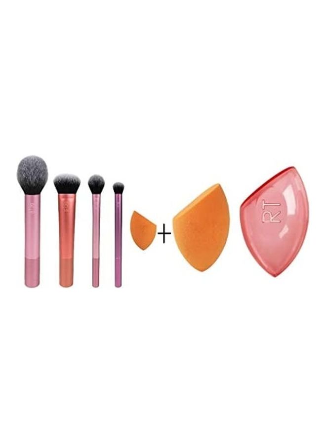 REAL TECHNIQUES Makeup Brush Set with Travel Sponge Blender for Eyeshadow, Foundation, Blush, and Concealer, Set of 7 Multicolour - Image 1