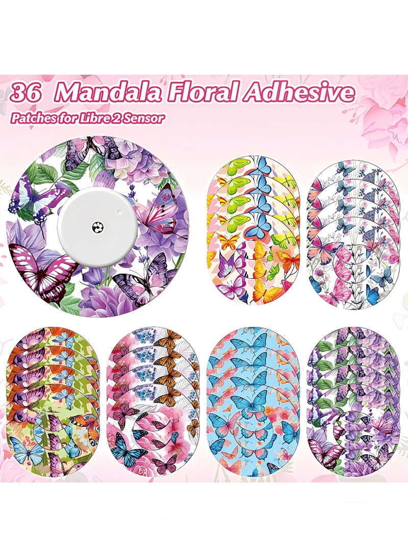 Peachjoy 36 Pack Adhesive Patches for Libre 2 Sensor, Butterfly Design Waterproof and Sweatproof CGM Covers, Waterproof Butterfly Pre Cut Adhesive Tape for Continuous Glucose Monitor Protection  - Image 2