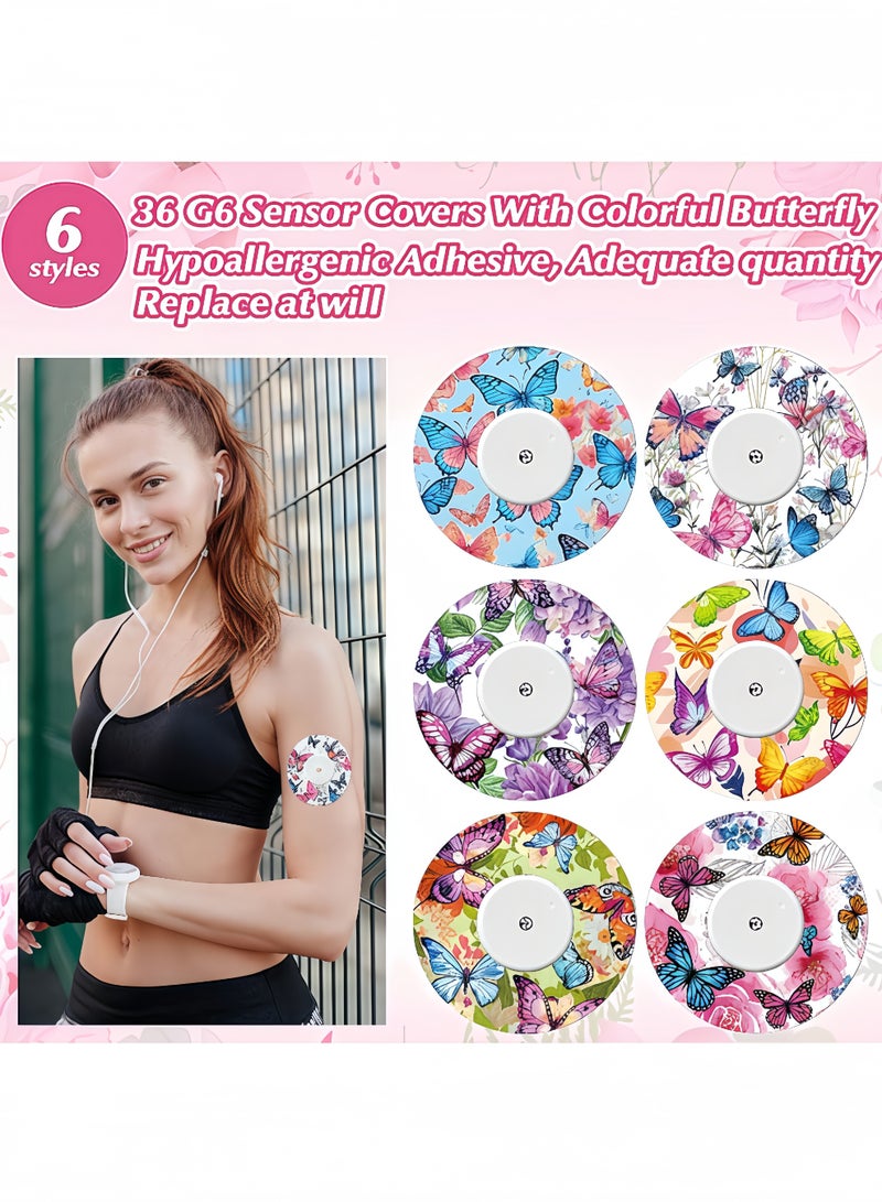 Peachjoy 36 Pack Adhesive Patches for Libre 2 Sensor, Butterfly Design Waterproof and Sweatproof CGM Covers, Waterproof Butterfly Pre Cut Adhesive Tape for Continuous Glucose Monitor Protection  - Image 4