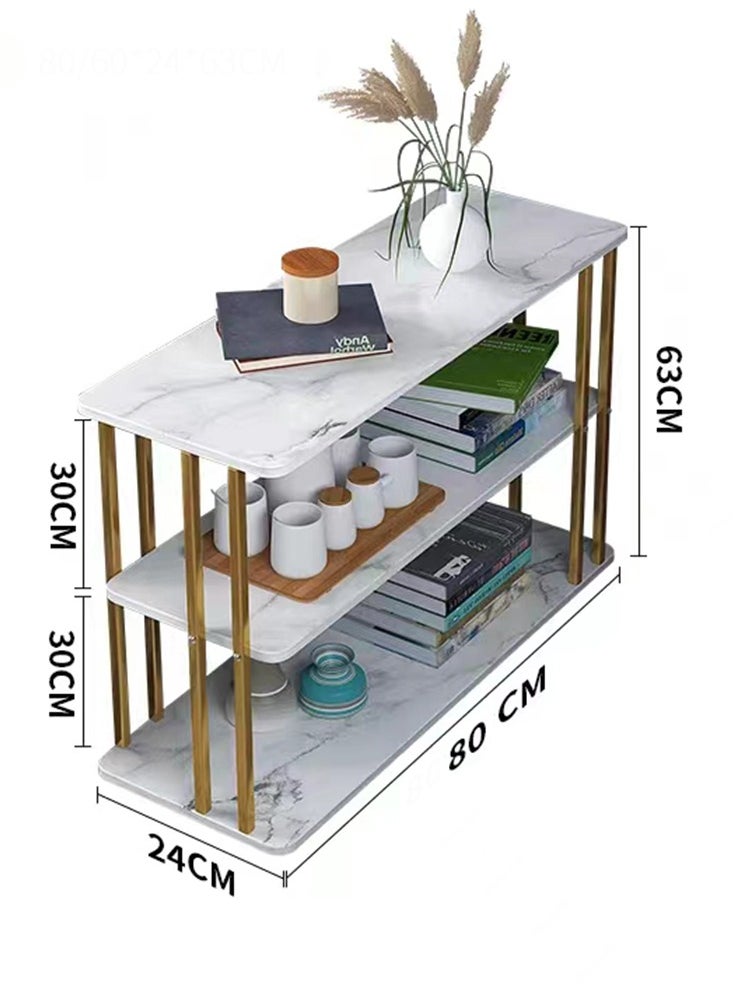 CityRiya-Long - Side Table White Marble Coffee Table Tea End Table for Sofa Bed and Couch Corner Bedside Table Accent Desk with 3 Tier Storage for Bedroom, Living Room, Small Spaces - Image 1