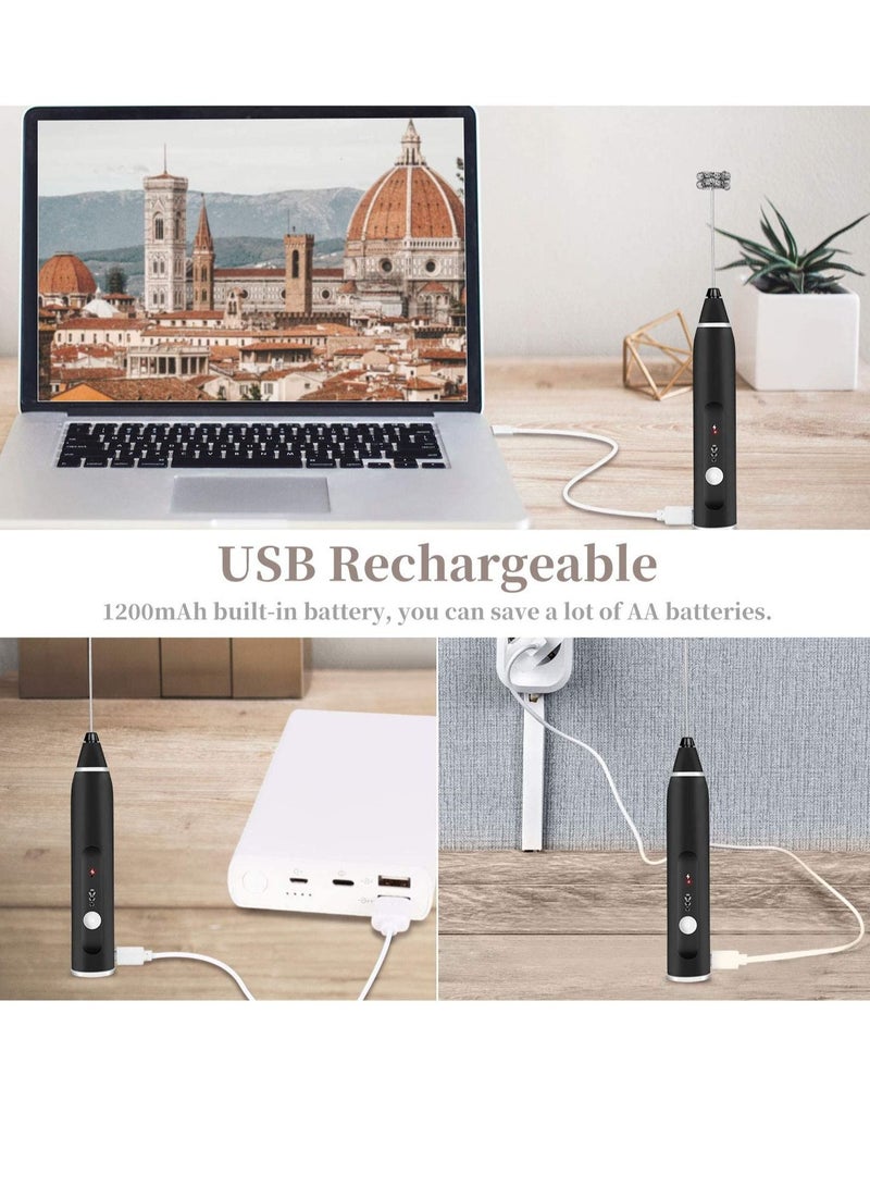 Rechargeable Milk Frother 3 Speeds Handheld Foam Maker With Stainless Whisk For Coffee, Latte, Cappuccino, Chocolate, Milk Tea, - Image 2
