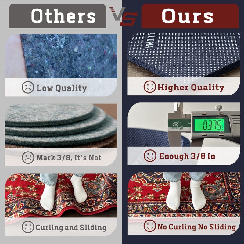 DELLUNA Non-Slip Area Rug Pad 2'x6', 3/8" Thick Double Side Rubber + Felt, Premium Deluxe Cushioned- Safe for All Floors, Adds Comfort and Protection, Ultra Strong Grip, Stop Rug from Moving. - Image 2
