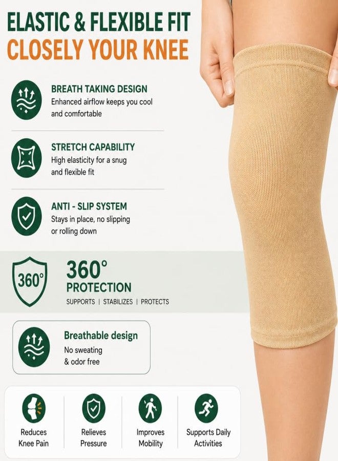 MEDIVEDHA Two Way Knee Cap for Knee Support for Men and Women | Gym Knee Brace | Knee Belt for Joint Pain Relief | 2-way Stretch Knee Caps for Pain Relief (10 Inch) (Large, Beige) - Image 5