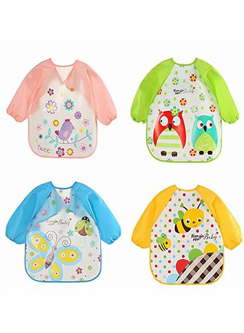 Long Sleeve Baby Bibs for 6 - 36 Months Unisex Waterproof Feeding Infant Child Toddler, Wipeable Stain, Washable, Lightweight, Stain and Odor Resistant, 4 Pack - Image 1
