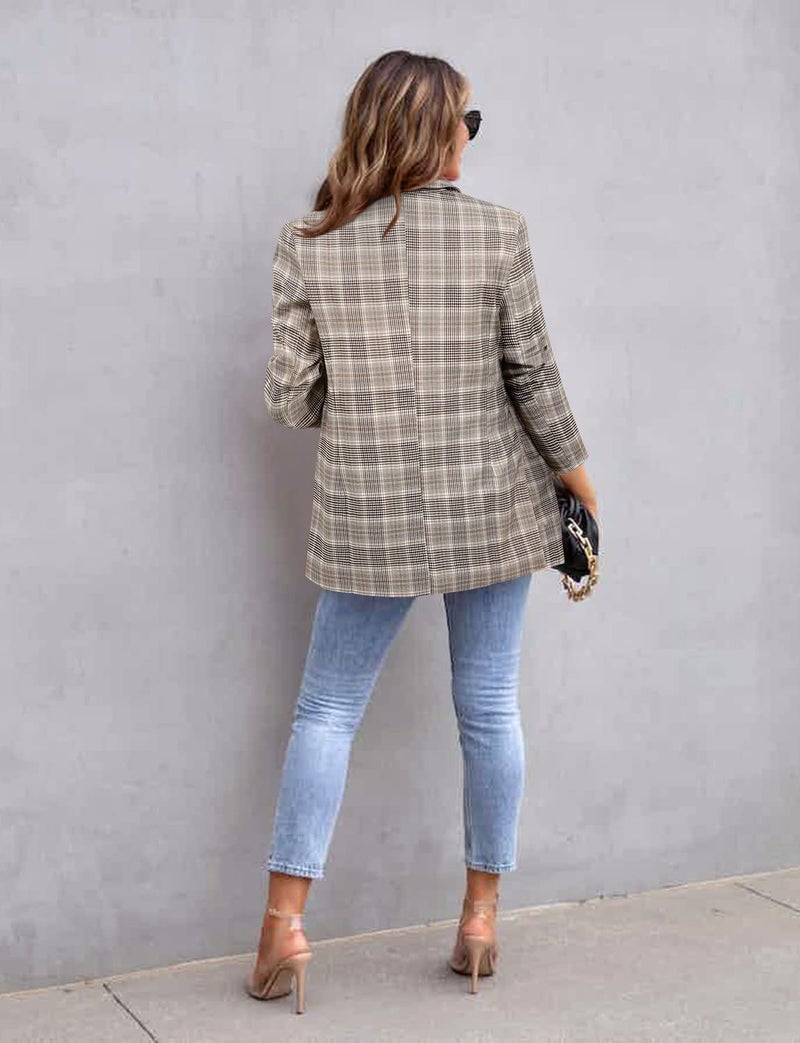 CRAZY GRID Womens Casual Blazer Long Sleeve Business Suit Jacket Open Front Button Work Office Blazer Jacket Fashion Dressy Plus Size Ladies Blazer Grey Frame 3XL - Image 3