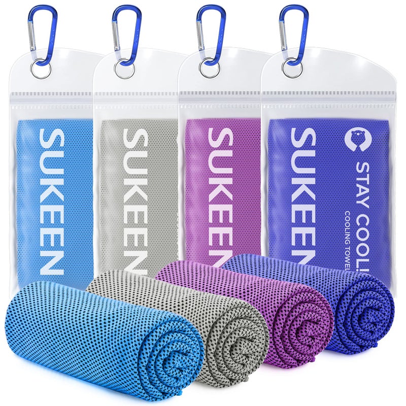 Sukeen 4 Pack Cooling Towel (40"x12"),Ice Towel,Soft Breathable Chilly Towel,Microfiber Towel for Yoga,Sport,Running,Gym,Workout,Camping,Fitness,Workout & More Activities - Image 1