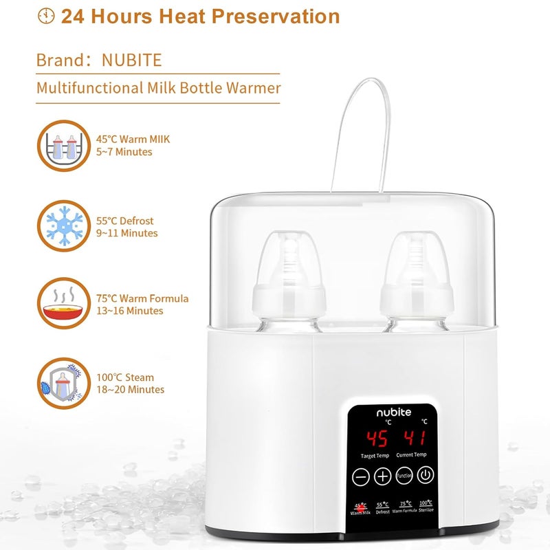 nubite Double Baby Bottle Warmer 24H Constant Mode for All Bottles, Breastmilk Baby Milk Heater, Heating Baby Food, Formula Water Warmer for Twins, Accurate Temperature Control - Image 2