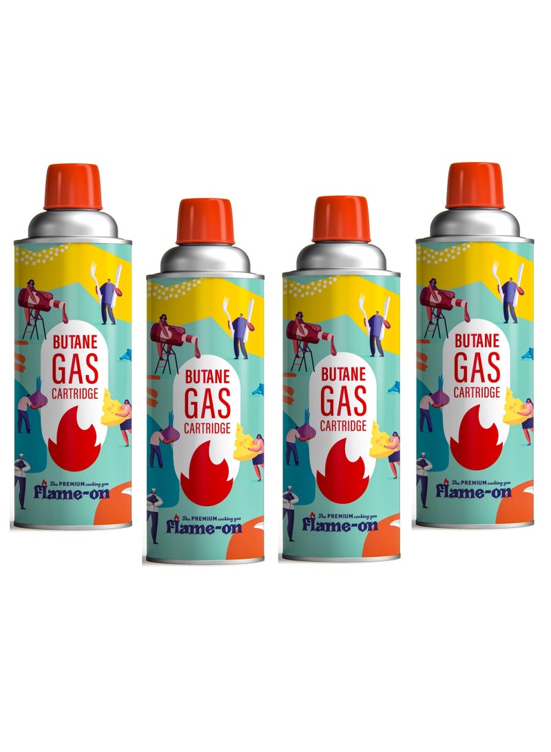 Flame-on Set of 4 Piece Butane Gas Catridge for Camping Stove / Picnic Stove & Outdoor Use - Image 1