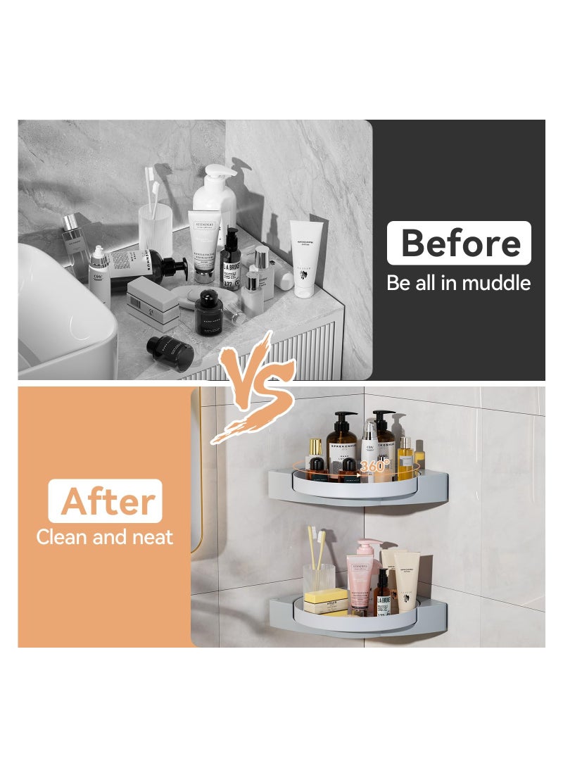 KASTWAVE Corner Shower Caddy, 360° Rotate Shower Organizer Shelves,  Drill-Free Removable, Bathroom Shower Shelf Storage Basket Wall Mounted Storage Rack, Grey & White (1 Pack) - Image 4