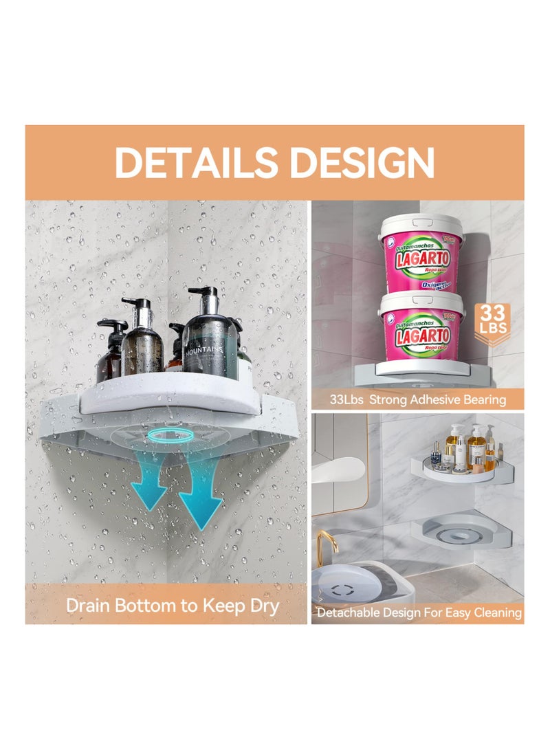 KASTWAVE Corner Shower Caddy, 360° Rotate Shower Organizer Shelves,  Drill-Free Removable, Bathroom Shower Shelf Storage Basket Wall Mounted Storage Rack, Grey & White (1 Pack) - Image 3