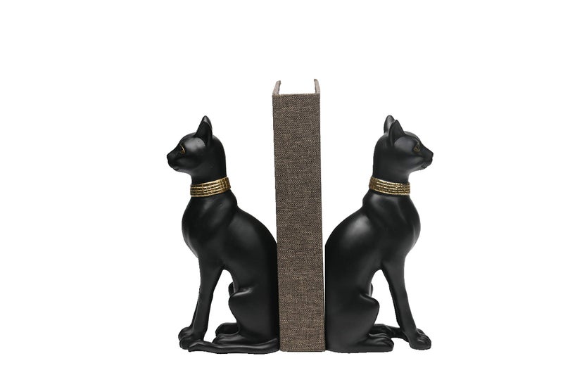 Comfy Hour Farmhouse Collection Polyresin Solid Heavy Set of LR Egyptian Cats Art Bookends 1 Pair Black