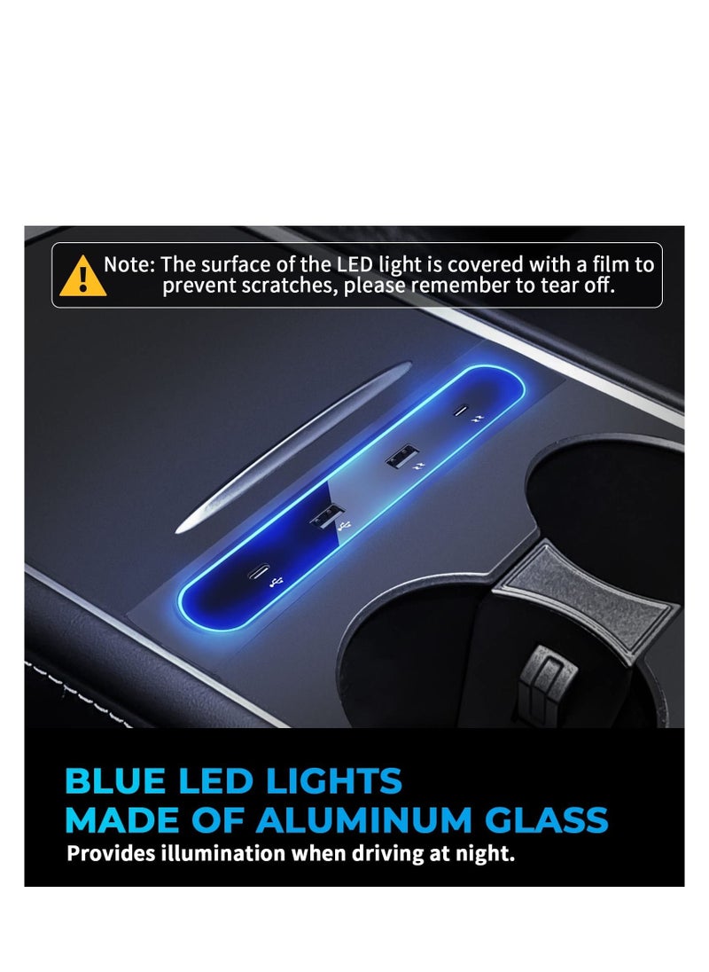 Y&D Tesla Model Y / 3 Docking Station 4 in 1 USB LED Hub, Compatible ​Station ​of Center Console HUB Adapter Multiport Cable Extension Accessories  - Image 4