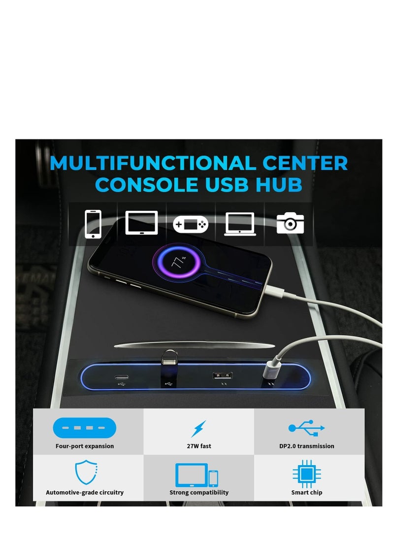 Y&D Tesla Model Y / 3 Docking Station 4 in 1 USB LED Hub, Compatible ​Station ​of Center Console HUB Adapter Multiport Cable Extension Accessories  - Image 3