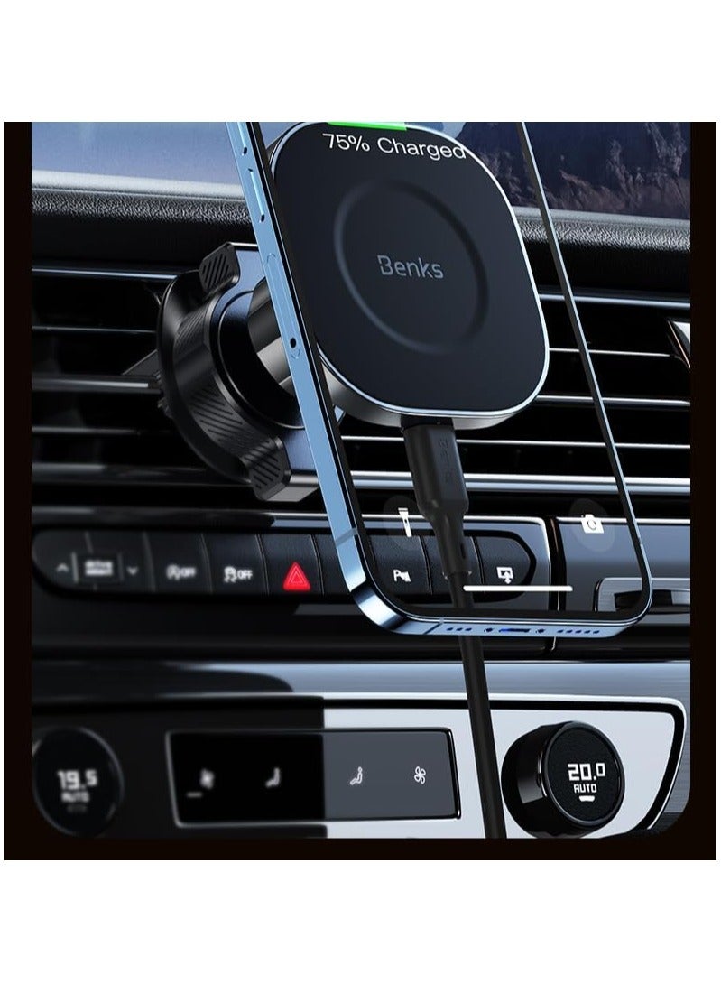 Benks MagClap Traveller Pro 15W Magnetic Car Charger, Air Vent Mount, 60x60mm Surface, Compatible with iPhone 15/14/13/12 Series - Image 4