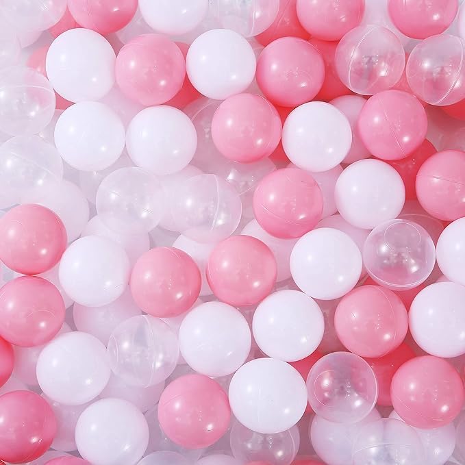 Thenese Ball Pit Balls for Kids, Pool Toys Thicken Soft Plastic Balls for Ball Pit BPA Free Toddler Toyr White Clear and Pink 500pcs - Image 2