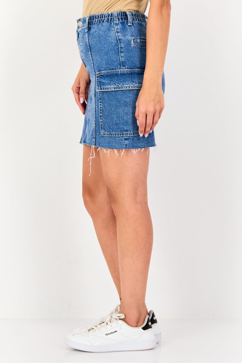 Bershka Women Washed Denim Mini Skirt, Blue - Image 2