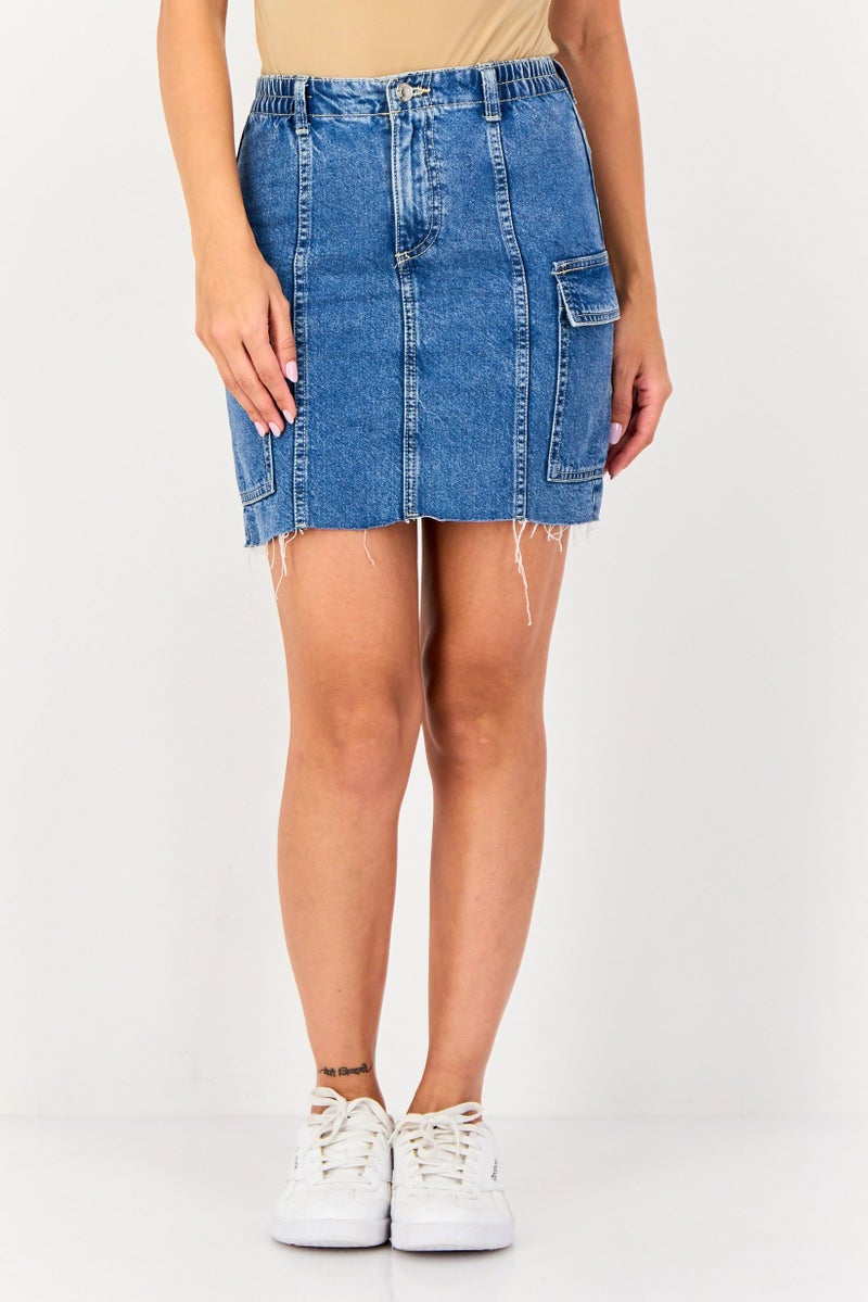 Bershka Women Washed Denim Mini Skirt, Blue - Image 1